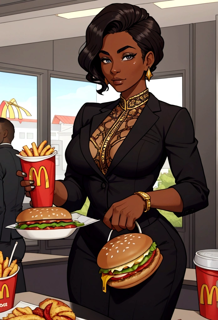 dark skin woman lunch time mc donalds