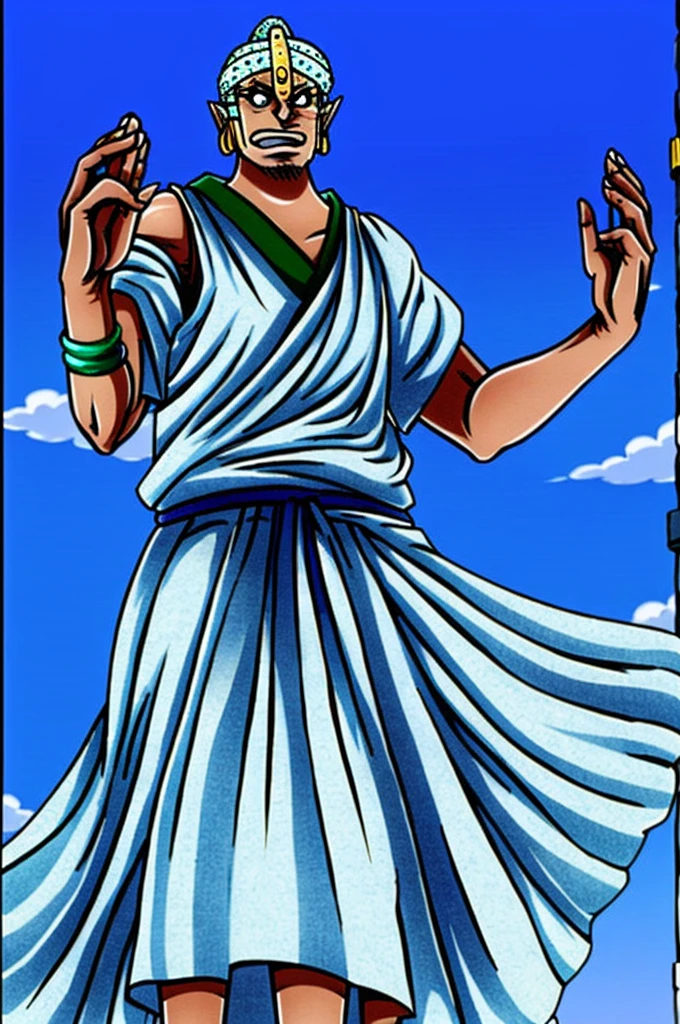 one man, elderly,full-length,bald,with two pairs of hands, dressed in rags,with a bindi on his forehead, he stands in a niunzha sogi stand, high quality, 4k