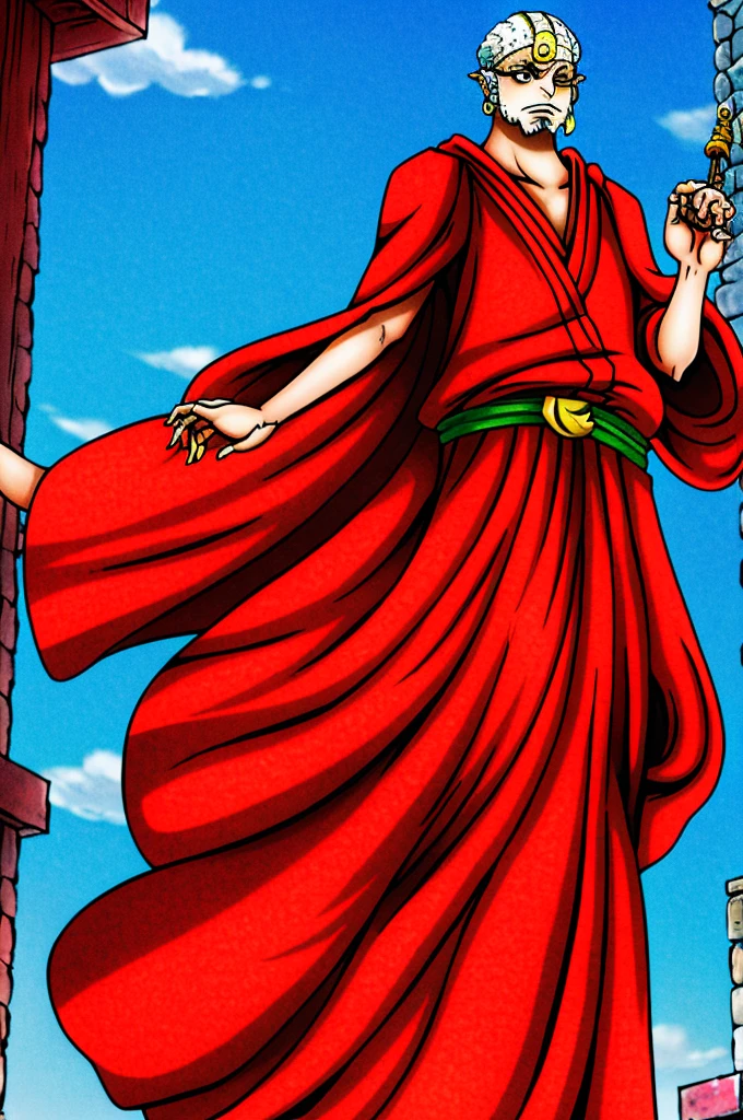 one man, elderly,full-length,bald,with two pairs of hands, dressed in rags,with a bindi on his forehead, he stands in a niunzha sogi stand, high quality, 4k