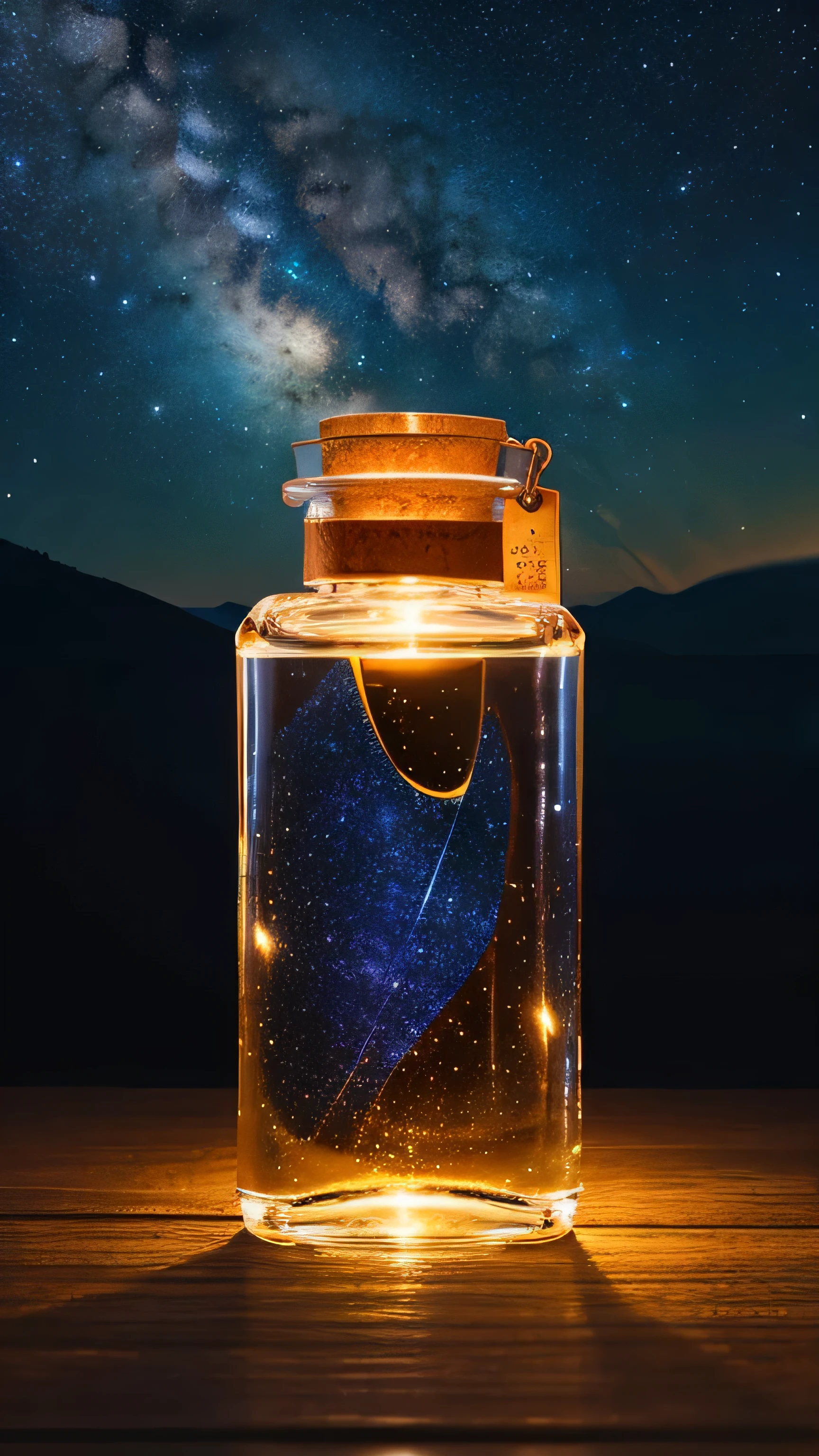 masterpiece、Highest quality、(A very delicate and beautiful starry sky scene trapped in a bottle)、World Masterpiece Theatre、High resolution equirectangular projection、Highest quality、Awareness-raising、material、canvas、oil、realism、Realistic