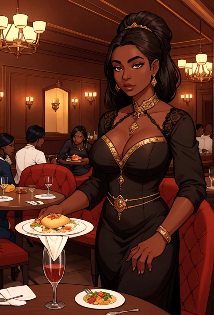 dark skin woman lunch time expensive resturant