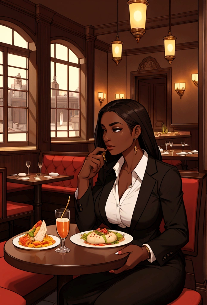 dark skin woman lunch time expensive resturant