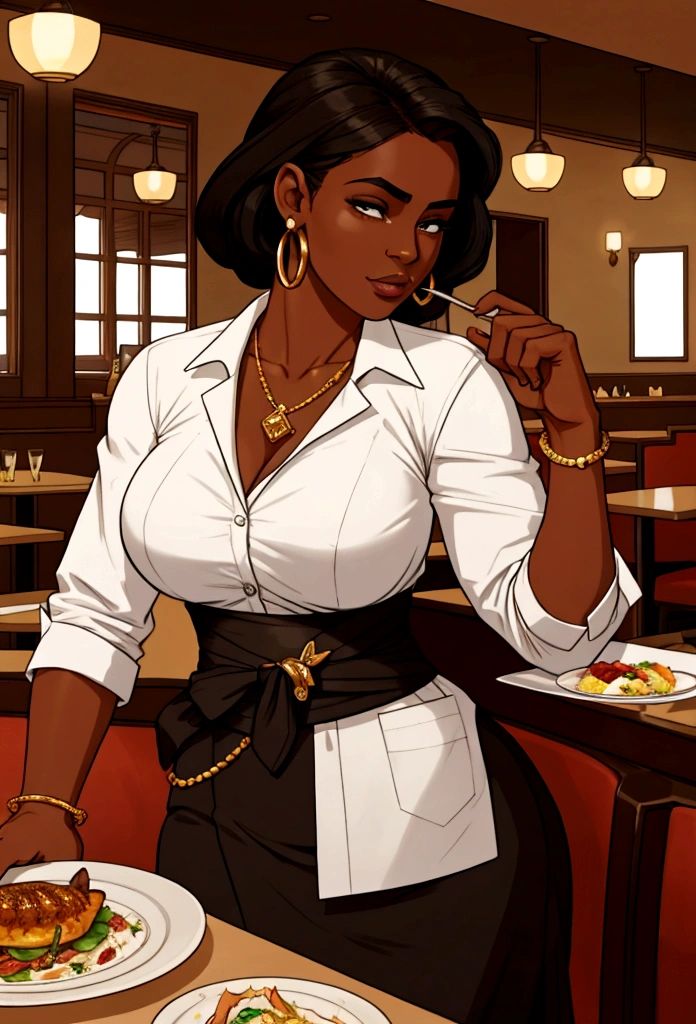 dark skin woman lunch time expensive resturant abs
