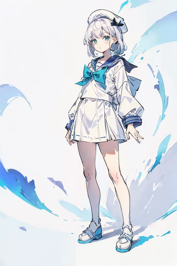 girl, white background, fullbody, simple style, 
sailor suit
