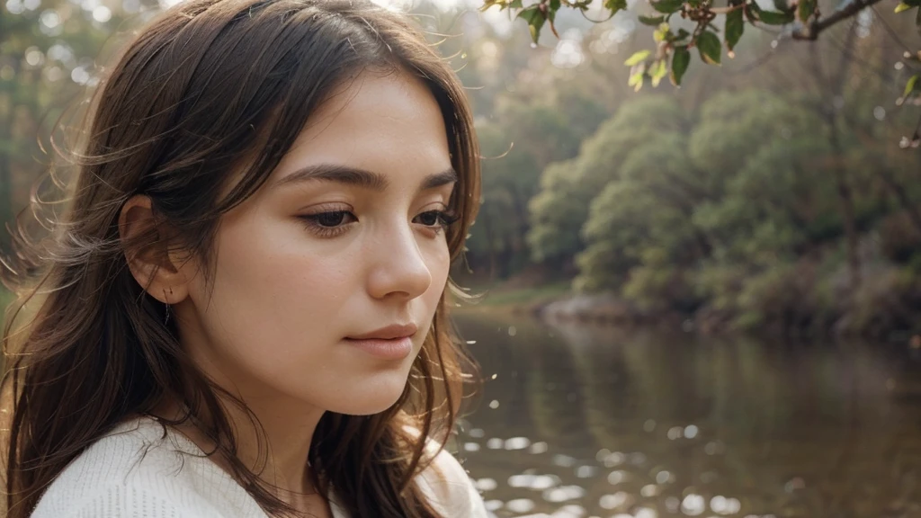 "A serene profile picture featuring a calm and relaxed face, with a soft focus nature background in pastel tones. The face should have a gentle, peaceful expression, with closed or softly gazing eyes. Lighting should be warm and soft, highlighting the tranquility of the scene. The overall style should be minimalist and clean, ensuring the face and serene atmosphere are the main focus."