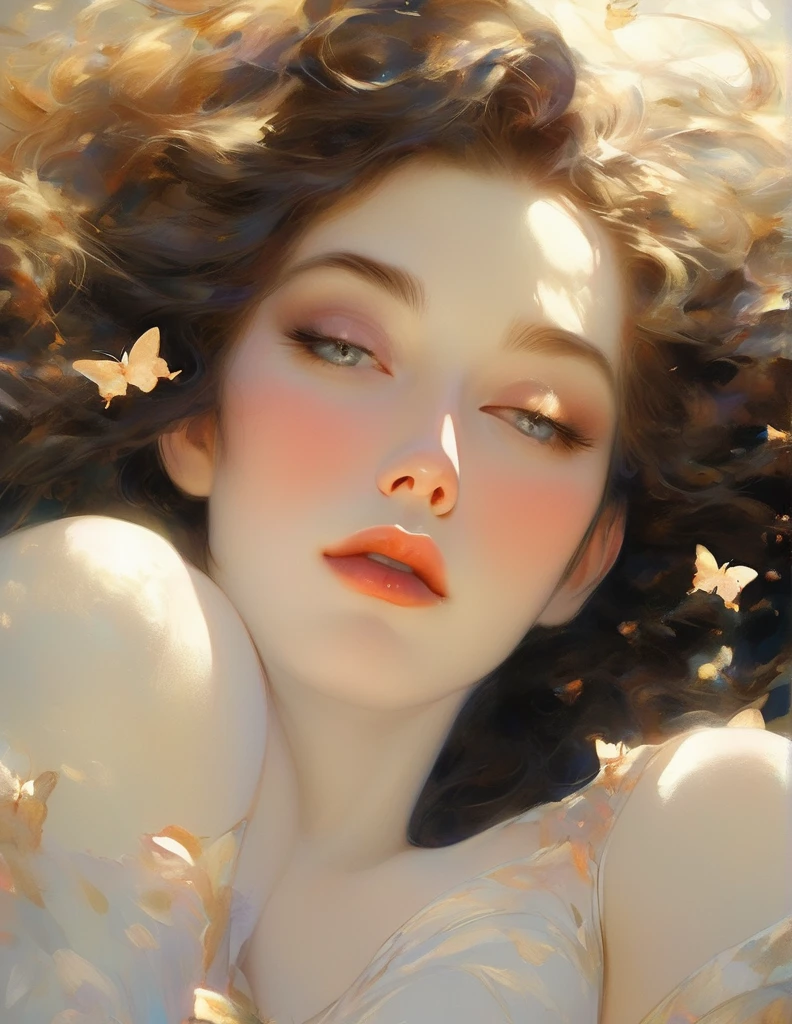 (Klimt style:1.2) , Hallucination, daydream , nightmare , Insane Dream , bokeh , erotica , romance ,  nudity girl , Petals fluttering down , (Single eyelids, round nose, swollen cheeks) , glossy lips , Collarbone , Hair blowing in the wind , Goddess of lust , lying back , (hide crotch by cats:1.2) , (hide nipple by cats:1.2) , (close up cat) , spread legs , bra