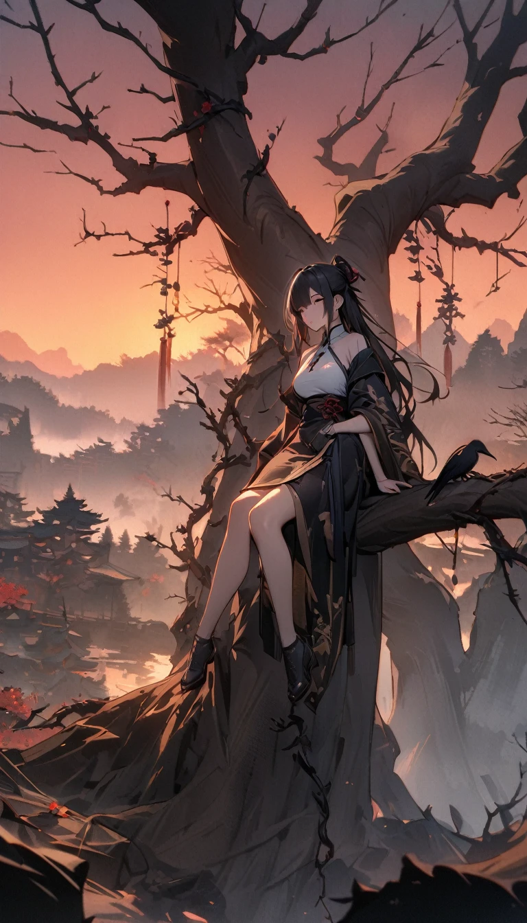 masterpiece, high quality, high resolution,8K, Chinese painting ,, Dead vines, old ((Trees)), dusk ((crow)) Don&#39;t cry,, ((A small bridge)), flowing water,Journey to the West，Journey to the West，Sun Wukong，Sun Wukong，The Monkey King，Golden Cudgel，Golden Cudgel，Fixing the sea god needle，totem (((Luxurious ancient buildings))),  (Sun Wukong:1.6),, Cold wind blows westward ((An old road)),, When the sun sets, My heart ached with the anger of loneliness,,