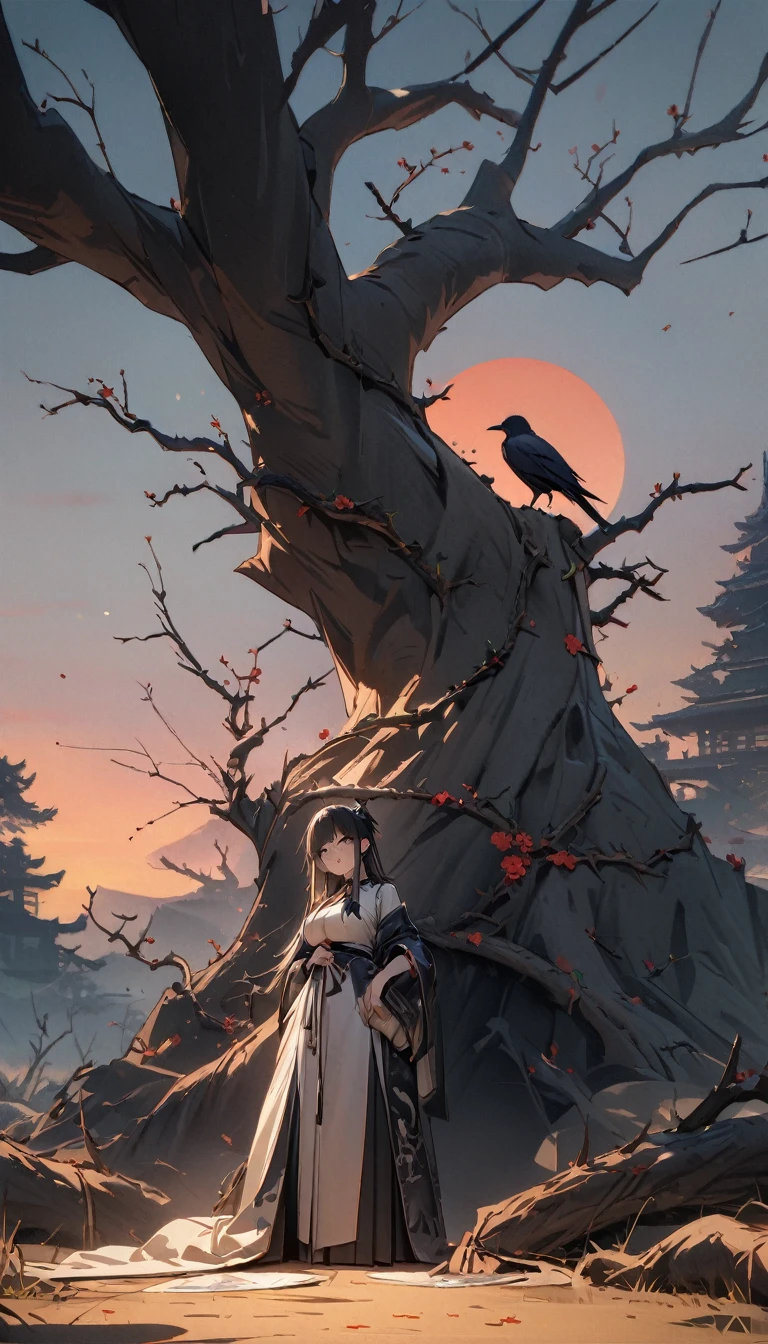 masterpiece, high quality, high resolution,8K, Chinese painting ,, Dead vines, old ((Trees)), dusk ((crow)) Don't cry,, ((A small bridge)), flowing water,Journey to the West,Journey to the West,Sun Wukong,Sun Wukong,The Monkey King,Golden Cudgel,Golden Cudgel,Fixing the sea god needle,totem (((Luxurious ancient buildings))), (Sun Wukong:1.6),, Cold wind blows westward ((An old road)),, When the sun sets, My heart ached with the anger of loneliness,,