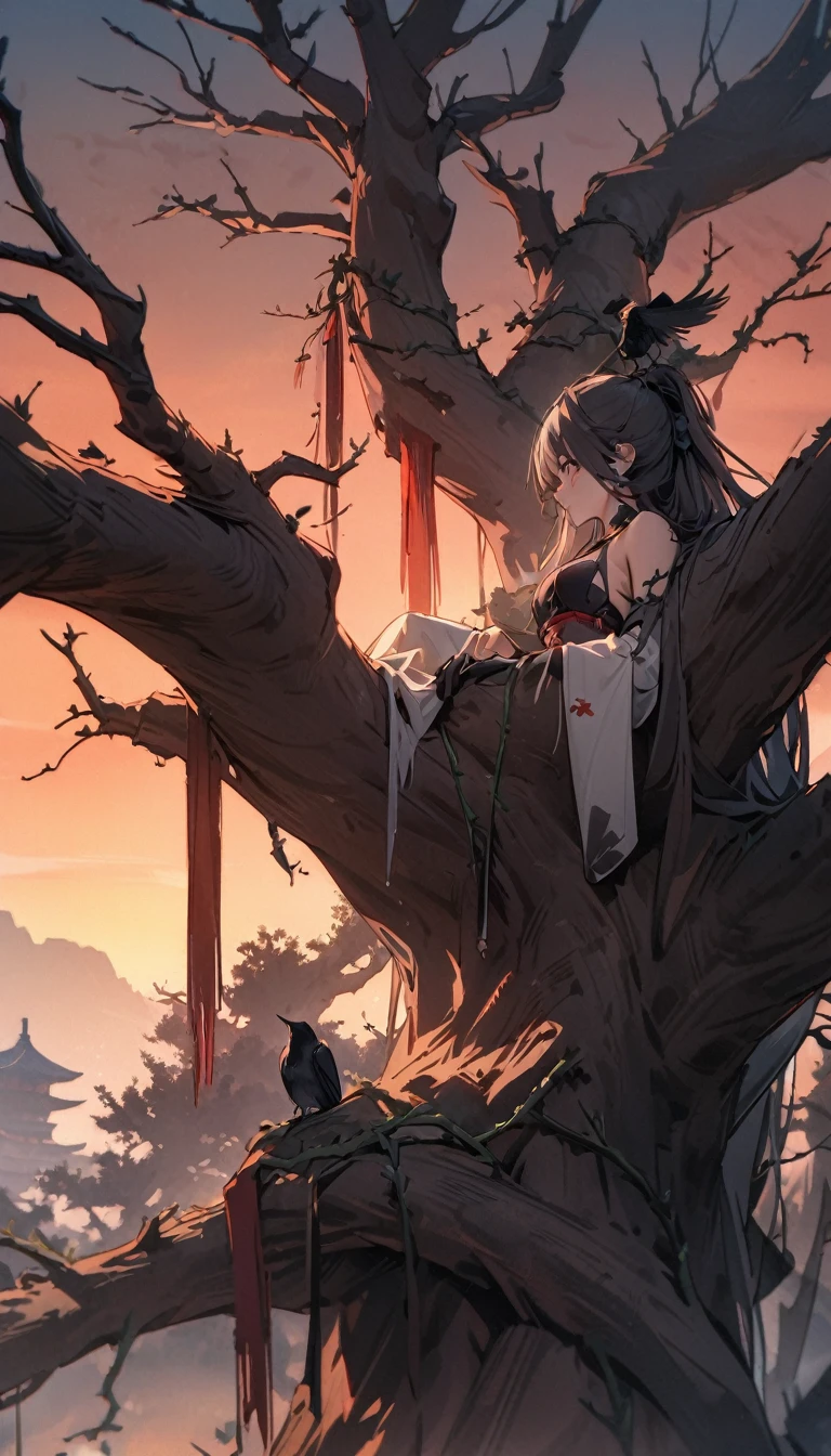 masterpiece, high quality, high resolution,8K, Chinese painting ,, Dead vines, old ((Trees)), dusk ((crow)) Don't cry,, ((A small bridge)), flowing water,Journey to the West，Journey to the West，Sun Wukong，Sun Wukong，The Monkey King，Golden Cudgel，Golden Cudgel，Fixing the sea god needle，totem (((Luxurious ancient buildings))),  (Sun Wukong:1.6),, Cold wind blows westward ((An old road)),, When the sun sets, My heart ached with the anger of loneliness,,