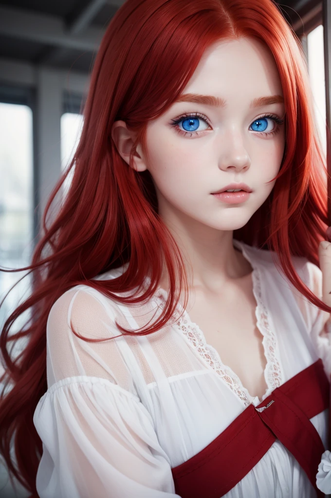 Make a red-haired girl with blue eyes