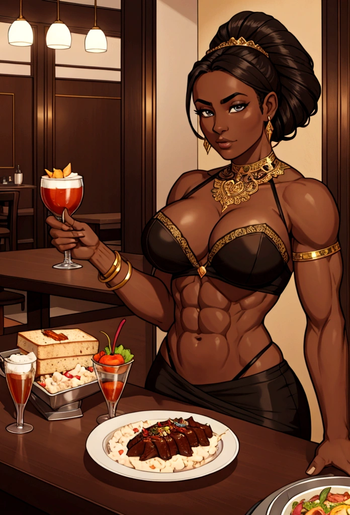 dark skin woman lunch time expensive resturant abs