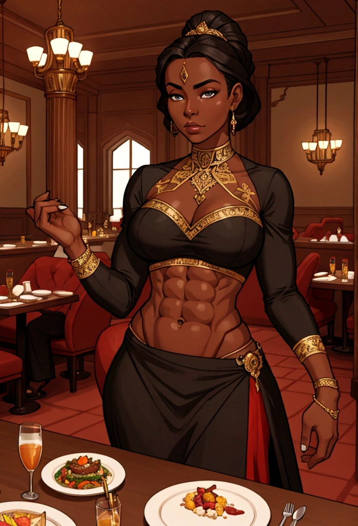 dark skin woman lunch time expensive resturant abs