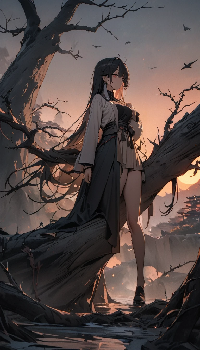 masterpiece, high quality, high resolution,8K, Chinese painting ,, Dead vines, old ((Trees)), dusk ((crow)) Don't cry,, ((A small bridge)), flowing water,Journey to the West,Journey to the West,Sun Wukong,Sun Wukong,The Monkey King,Golden Cudgel,Golden Cudgel,Fixing the sea god needle,totem (((Luxurious ancient buildings))), (Sun Wukong:1.6),, Cold wind blows westward ((An old road)),, When the sun sets, My heart ached with the anger of loneliness,,