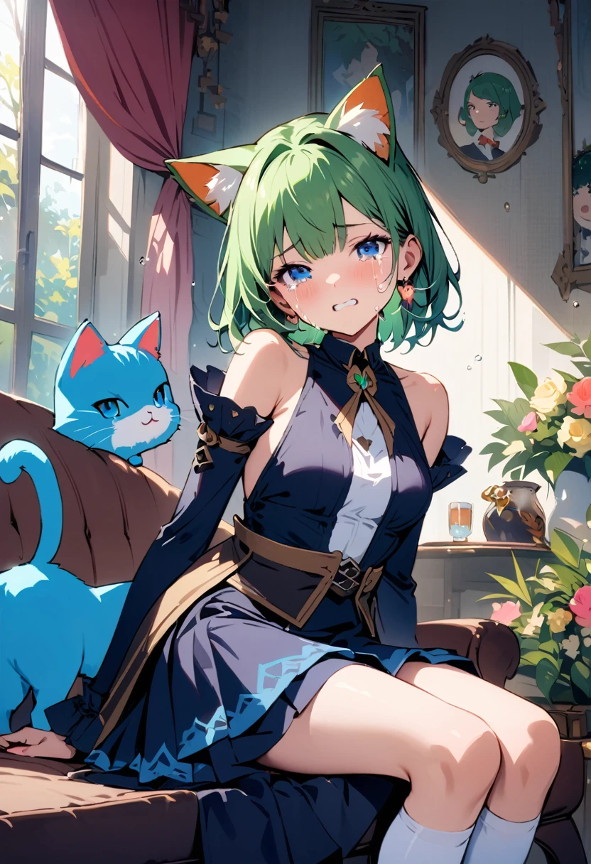 masterpiece, Highest quality, Illustrations for novels, High resolution, 18+ Adult content, Sensual, Intimate, Emotional, Passionate, romantic, sweet, Adorable, Innocent, Pure, Enchanting, Enchantingな, attractive, mysterious, Enchantingな, Enchanting, Immersive, Enchantingな, dream-like, Surreal, Imaginative, Whimsical, Artistic, Avant-garde, timeless, elegant, Sophisticated, chic, Sophisticated, Individuality, original, Enchantingな,One girl,Deltamon_beta, alone, blue eyes, Knee socks, Animal ears, Bare shoulders, Blue Tail, Earrings,Removable sleeves, Green Hair, No sleeve, Cat ear, bag, white Knee socks, Cat's Tail,pink backpack,Pink school bag,(Cheetah Dress:1.3), Paired with ivory tights and Mary Jane shoes.
rest ((Avoidance method ((kitten)), Crying face))