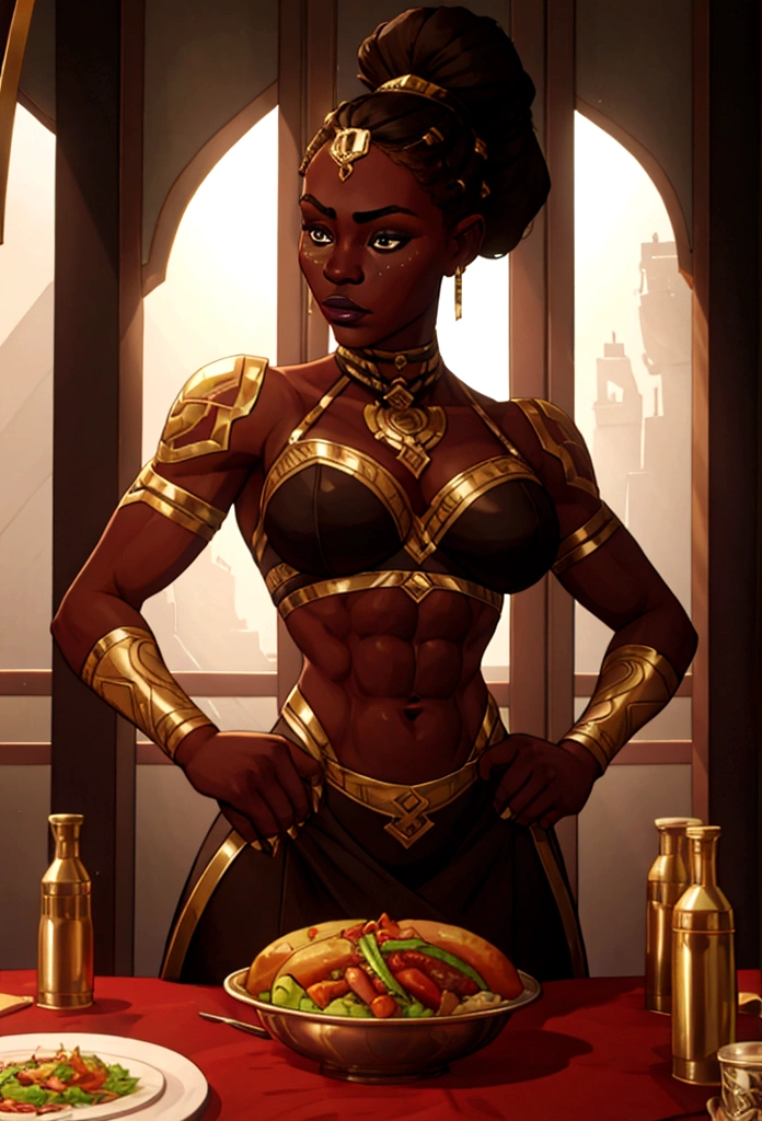 dark skin woman lunch time expensive resturant abs