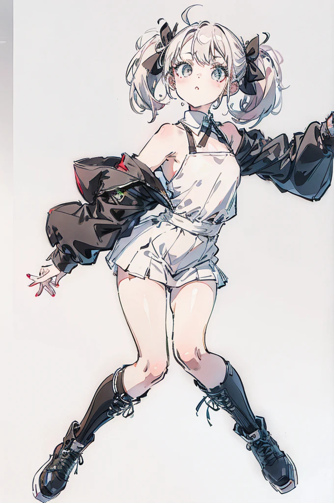 emo girl, white background, fullbody, half up pigtails