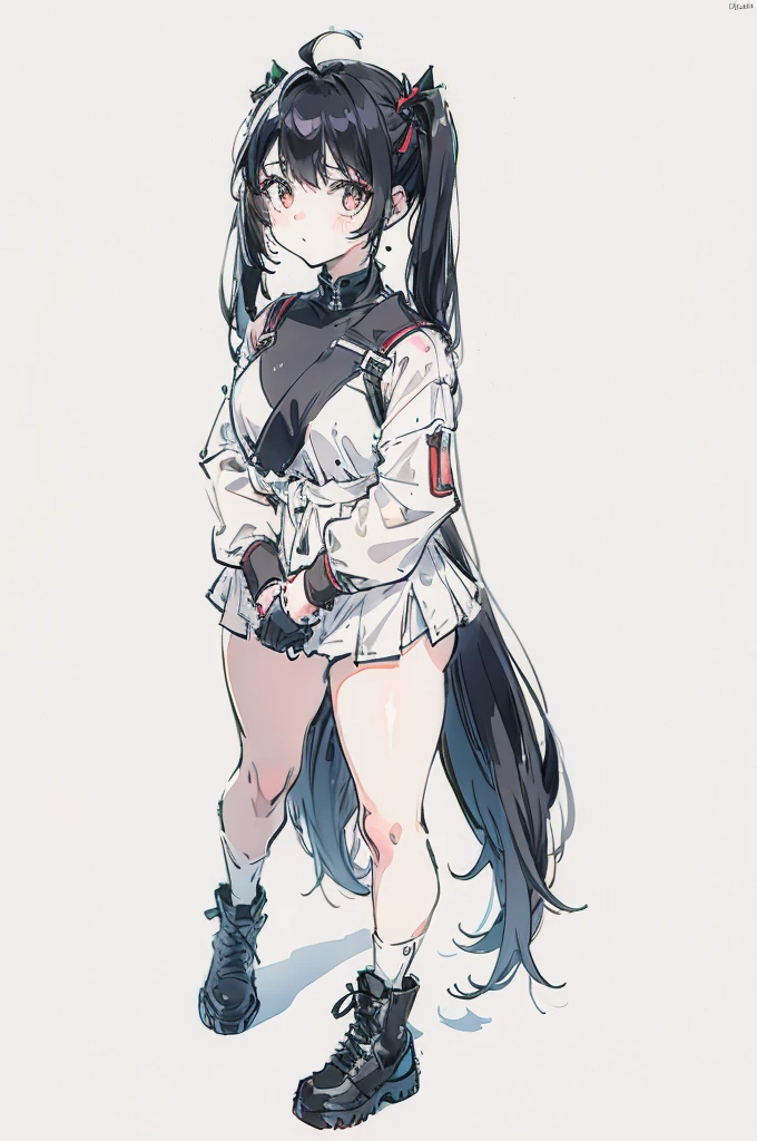 emo girl, white background, fullbody, half up pigtails