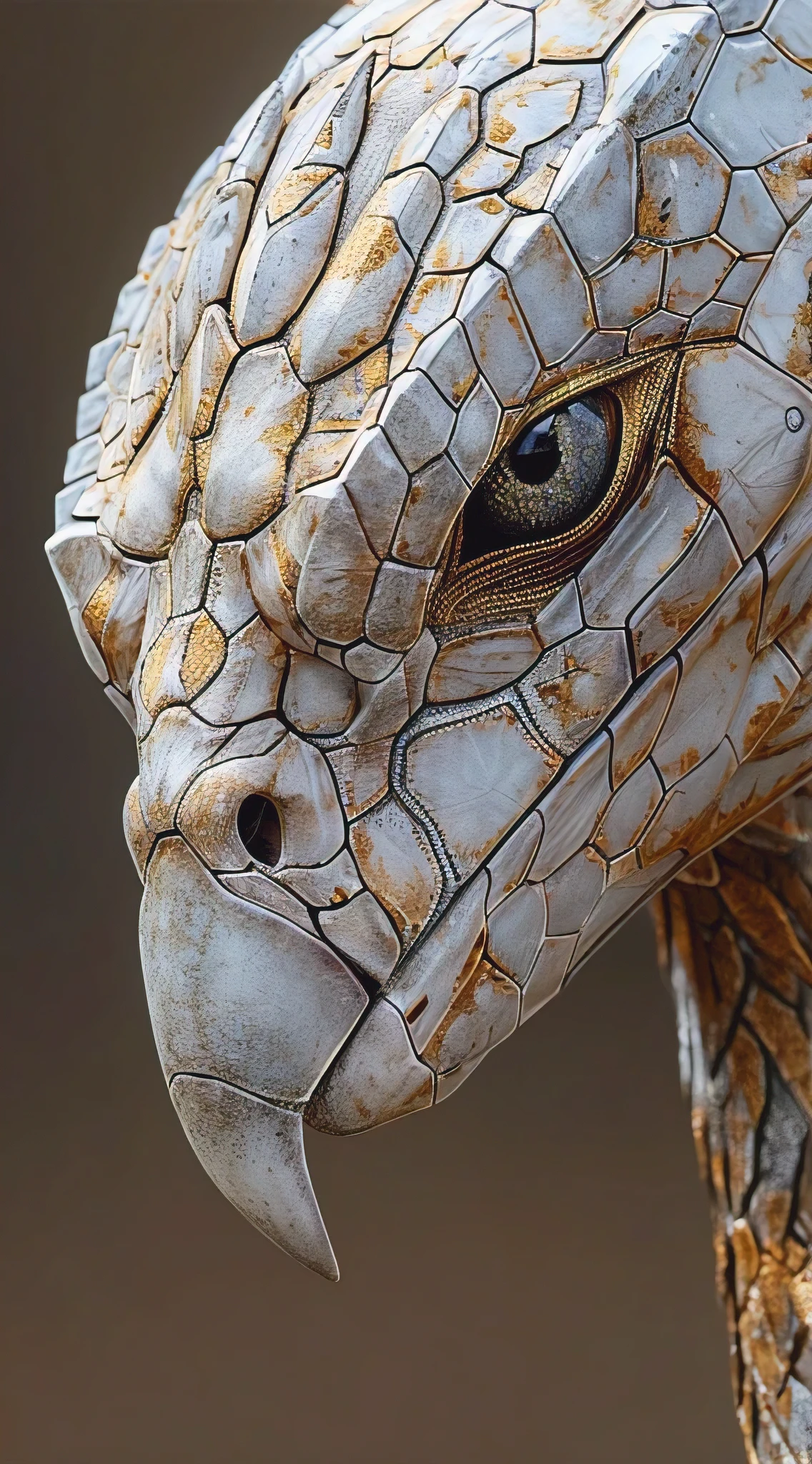 a strange alien creature, hybrid of reptile and bird, organic metallic body, intricate anatomy, close-up high definition wildlife photography, photorealistic, cinematic lighting, vibrant colors, detailed texture, hyper realistic, masterpiece