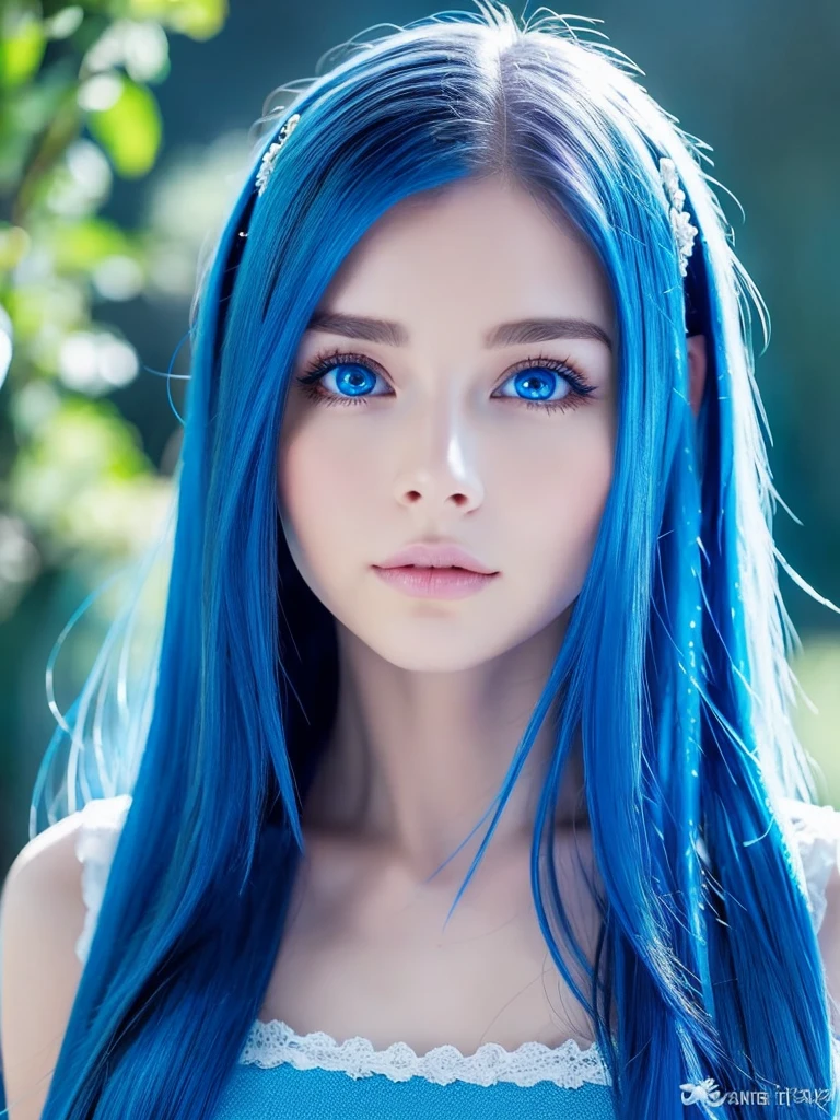 Real Women、Face Barbara Palvin、Blue hair、Longhaire、Blue eyes、fairy tail、animesque、fulＨＤ、Black background、