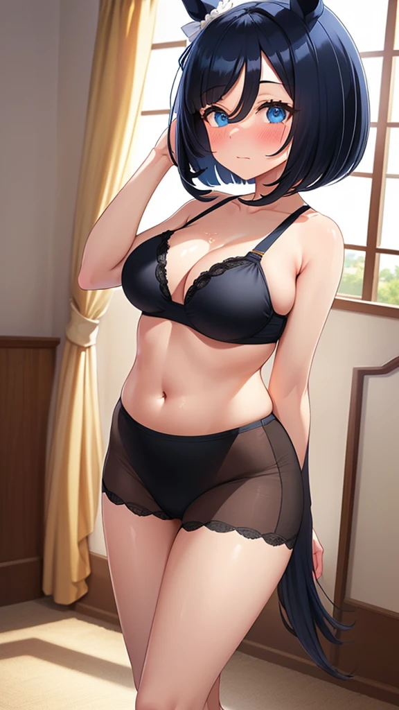 A beautiful, detailed Asian woman with short hair, wearing sexy underwear, sitting on a bed with her legs open, revealing the outline of her vagina, her M cup breasts and full hips, eyes slightly blurred, in a bright, natural daylit bedroom scene, (best quality,4k,8k,highres,masterpiece:1.2),ultra-detailed,(realistic,photorealistic,photo-realistic:1.37),detailed face and eyes,realistic skin texture,detailed lingerie,intimate pose,bedroom interior,soft lighting,natural daylight,blurred background