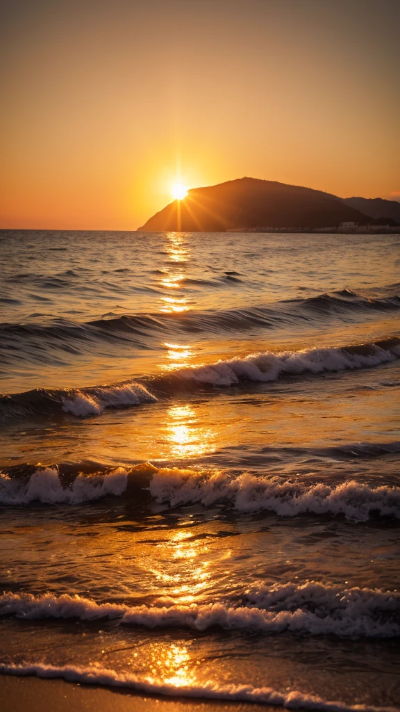 Create breathtaking 8K images of a sparkling sunrise over a calm ocean, A place where the golden rays of the sun gently illuminate the surface of the water.. The sun&#39;s vibrant orange and yellow hues light up the sky, It gives off a warm glow that conveys a sense of hope and renewal.. In the foreground, Imagine a clear glass sphere filled with countless bubbles lit by sunlight.. These bubbles, It is made up of countless tiny gold reflective particles., Dancing in a sphere、Sparkling, Fascinating light effects. The fleeting presence of each bubble leaves a lasting impression on the glass, Like the moments of joy and happiness that remain in our hearts