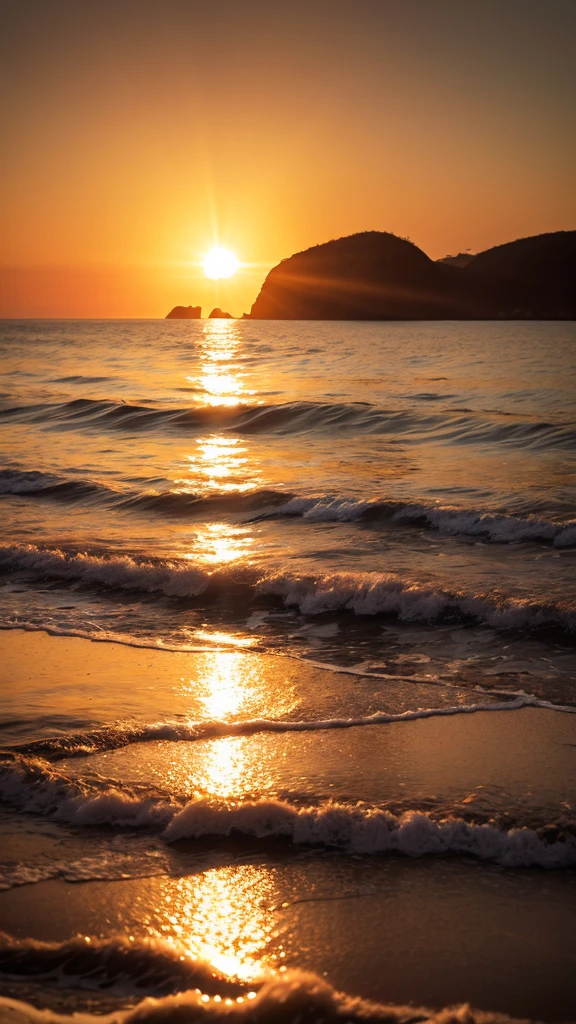 Create breathtaking 8K images of a sparkling sunrise over a calm ocean, A place where the golden rays of the sun gently illuminate the surface of the water.. The sun's vibrant orange and yellow hues light up the sky, It gives off a warm glow that conveys a sense of hope and renewal.. In the foreground, Imagine a clear glass sphere filled with countless bubbles lit by sunlight.. These bubbles, It is e up of countless tiny gold reflective particles., Dancing in a sphere、Sparkling, Fascinating light effects. The fleeting presence of each bubble leaves a lasting impression on the glass, Like the moments of joy and happiness that remain in our hearts