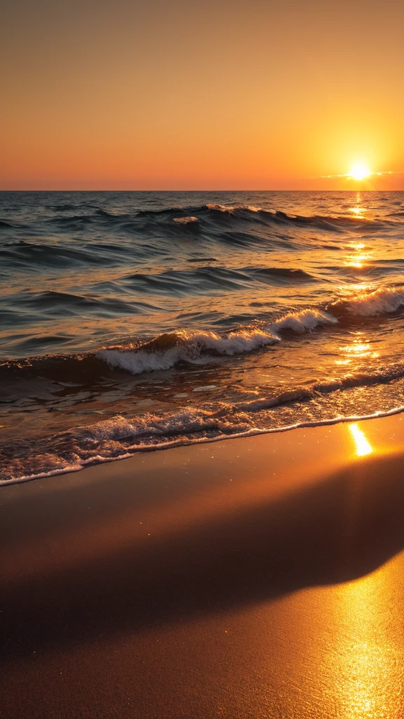 Create breathtaking 8K images of a sparkling sunrise over a calm ocean, A place where the golden rays of the sun gently illuminate the surface of the water.. The sun&#39;s vibrant orange and yellow hues light up the sky, It gives off a warm glow that conveys a sense of hope and renewal.. In the foreground, Imagine a clear glass sphere filled with countless bubbles lit by sunlight.. These bubbles, It is made up of countless tiny gold reflective particles., Dancing in a sphere、Sparkling, Fascinating light effects. The fleeting presence of each bubble leaves a lasting impression on the glass, Like the moments of joy and happiness that remain in our hearts