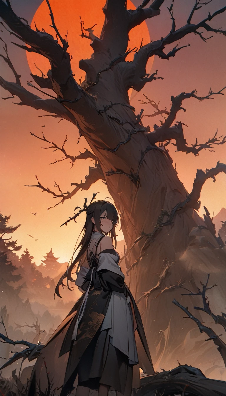 masterpiece, high quality, high resolution,8K, Chinese painting ,, Dead vines, old ((Trees)), dusk ((crow)) Don't cry,, ((A small bridge)), flowing water,Journey to the West,Journey to the West,Sun Wukong,Sun Wukong,The Monkey King,Golden Cudgel,Golden Cudgel,Fixing the sea god needle,totem (((Luxurious ancient buildings))), (Sun Wukong:1.6),, Cold wind blows westward ((An old road)),, When the sun sets, My heart ached with the anger of loneliness,,
