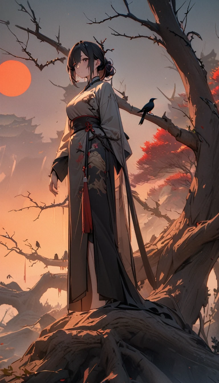masterpiece, high quality, high resolution,8K, Chinese painting ,, Dead vines, old ((Trees)), dusk ((crow)) Don't cry,, ((A small bridge)), flowing water,Journey to the West,Journey to the West,Sun Wukong,Sun Wukong,The Monkey King,Golden Cudgel,Golden Cudgel,Fixing the sea god needle,totem (((Luxurious ancient buildings))), (Sun Wukong:1.6),, Cold wind blows westward ((An old road)),, When the sun sets, My heart ached with the anger of loneliness,,