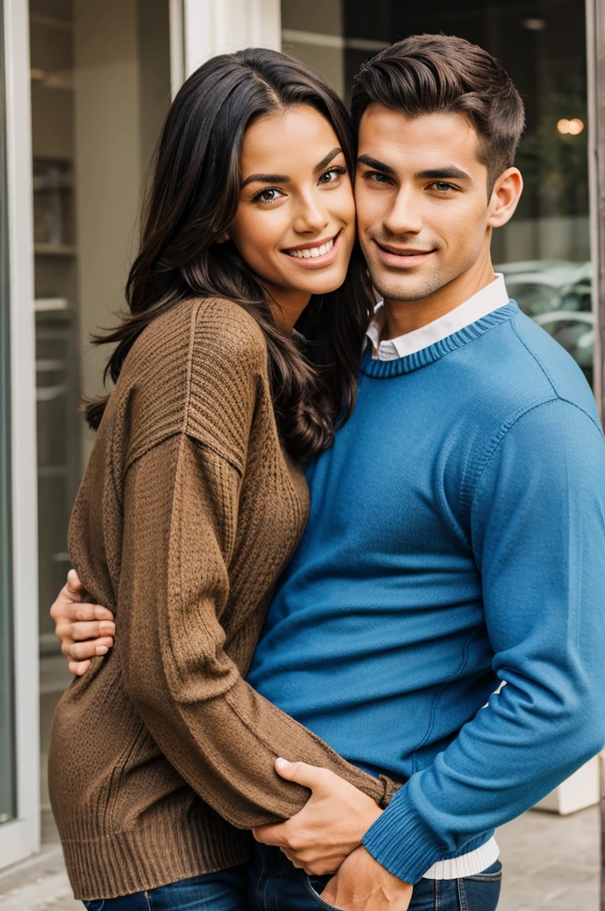 Man cradle carry woman wearing sweater