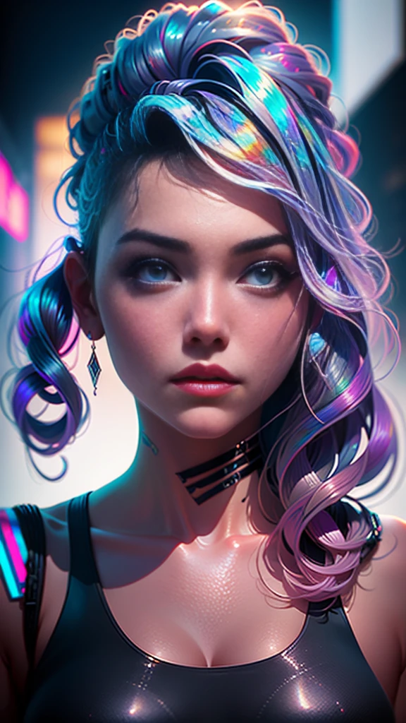 a close up of a woman with tattoos on her chest, hyper-realistic cyberpunk style, cyberpunk style , hyperrealistic, dreamy cyberpunk girl, hyperrealistic fantasy art, realistic digital art 4k, realistic digital art 4 k, cyberpunk art style, beautiful cyberpunk girl face, alena aenami and artgerm, hyper realistic anime, ross tran 8 k