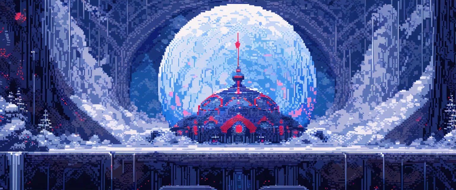 (work of art, best qualityer:1.2), pixel art,terrestrial space, futuristic snow scenery