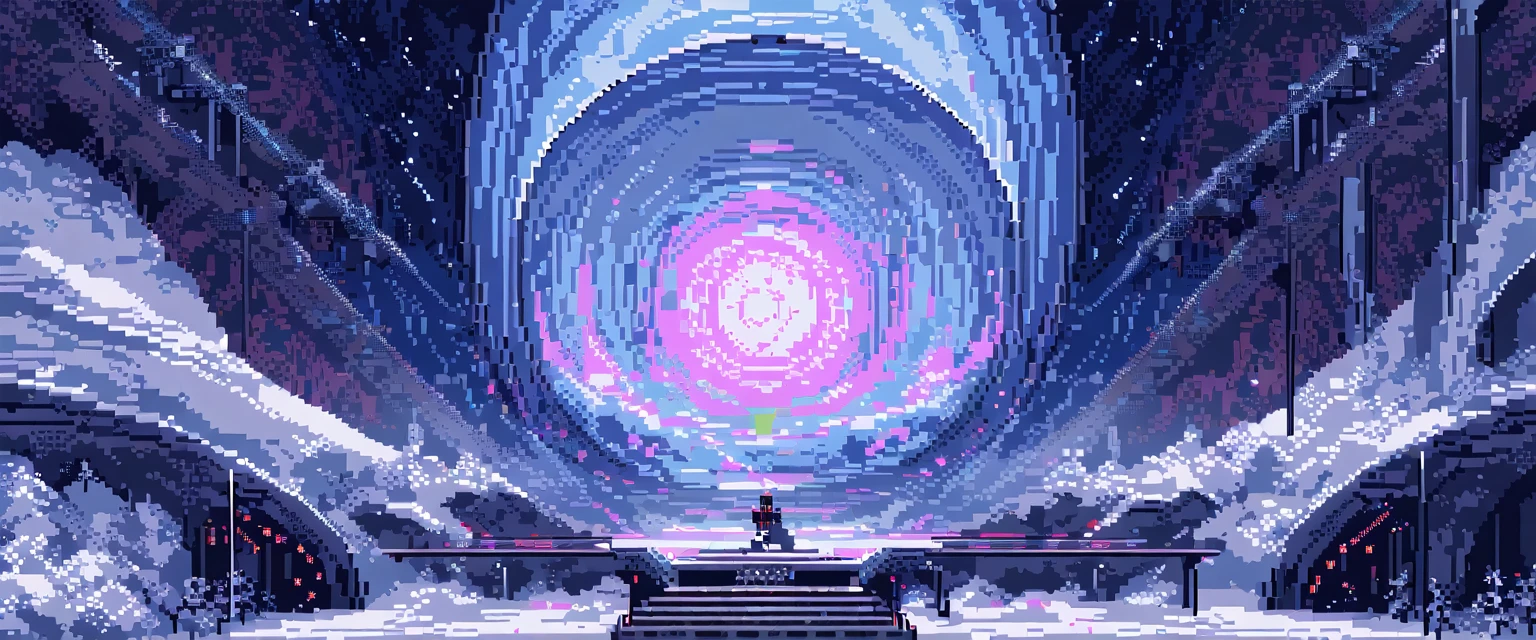 (work of art, best qualityer:1.2), pixel art,terrestrial space, futuristic snow scenery
