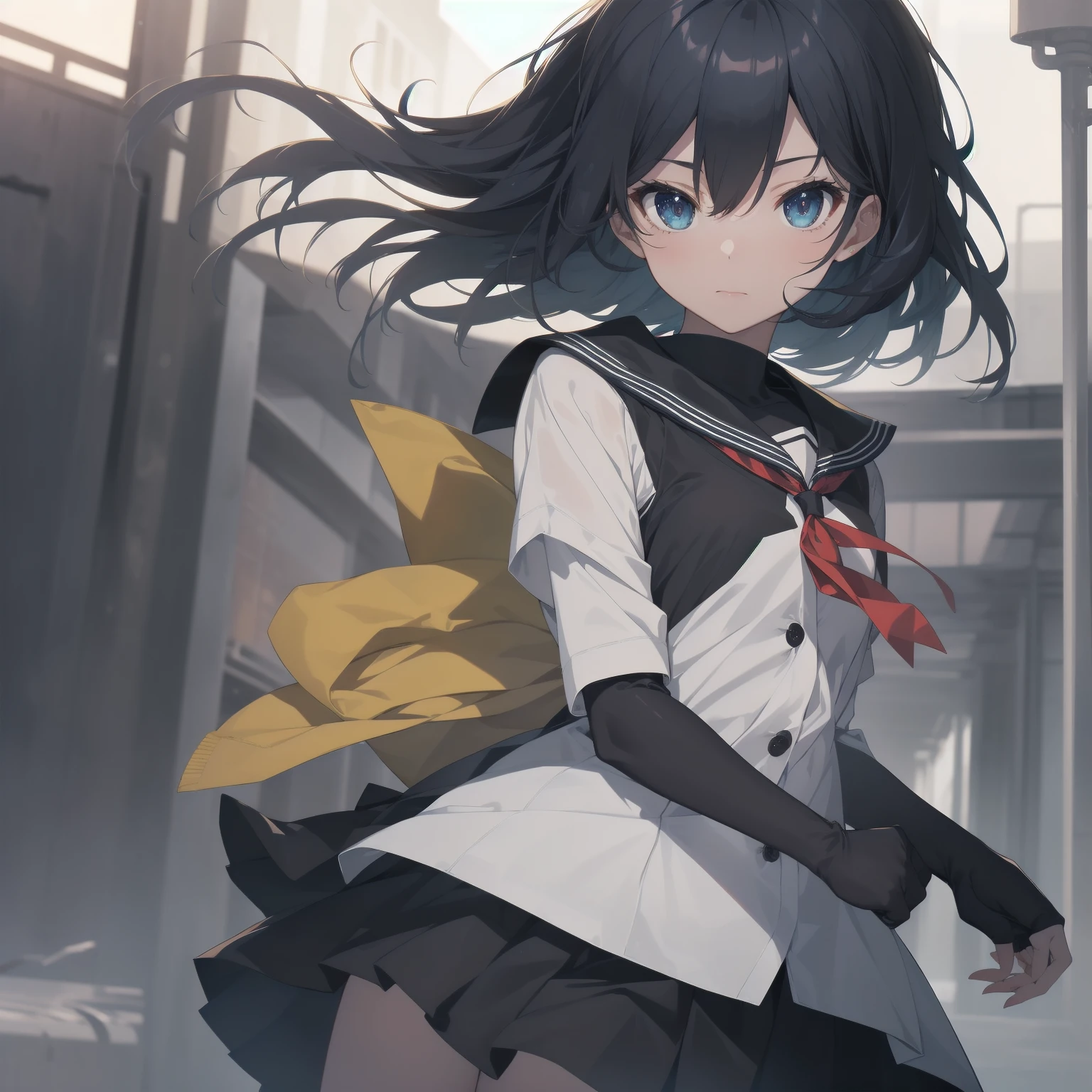 ultra-absurdres-Top quality by artist God, ultra-detailed, high resolution, anime moe artstyle, best anime 8k konachan wallpaper, pixiv contest winner, pool:2810, perfect anatomy,break, 1girl, (Please draw a girl walking sleepily to school alone. )break,(Solo,little female, 13-year-old:1.3),Full limbs, complete fingers,a junior high school student, (very short hair), short cut, flat chest, , small butt, small black eyes, beautiful detailed eyes, well-proportioned iris and pupils, expressive eyes, highres detailed hair, soft expression, salor school_uniform, sailor collar, serahuku, bow, pleated skirt,(Detailed Lighting), (Detailed background), in the School commute route. break,super detailed skin, Best cinematic lighting powered by famous artist, 8k,beauty illustration,photoshop_(medium),very aesthetic,break,((artist:wa_(genryusui) )), artist:clamp ,artist:carnelian ,artist:kantoku ,