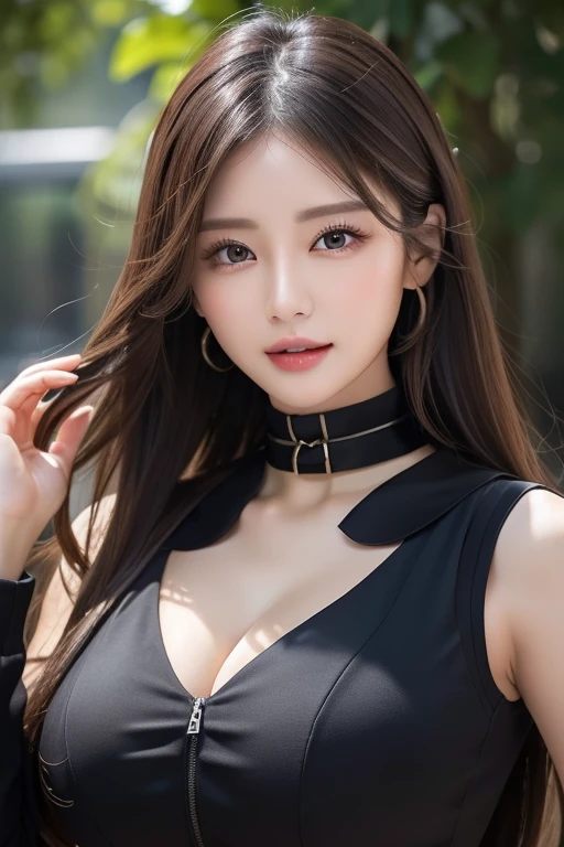 perfect figure beautiful woman：1.4，Layered Hair Style，Protruding cleavage，Black two-dimensional clothing：1.5，Highly Detailed Face and Skin Textur，double eyelid，Whiten the skin，long whitr hair，playing water，Collar