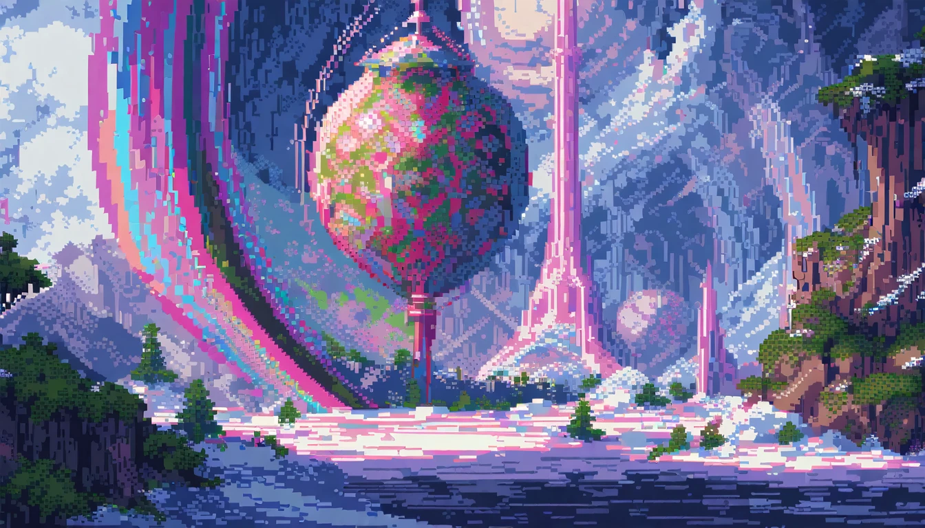 (work of art, best qualityer:1.2), pixel art,terrestrial space, futuristic snow scenery