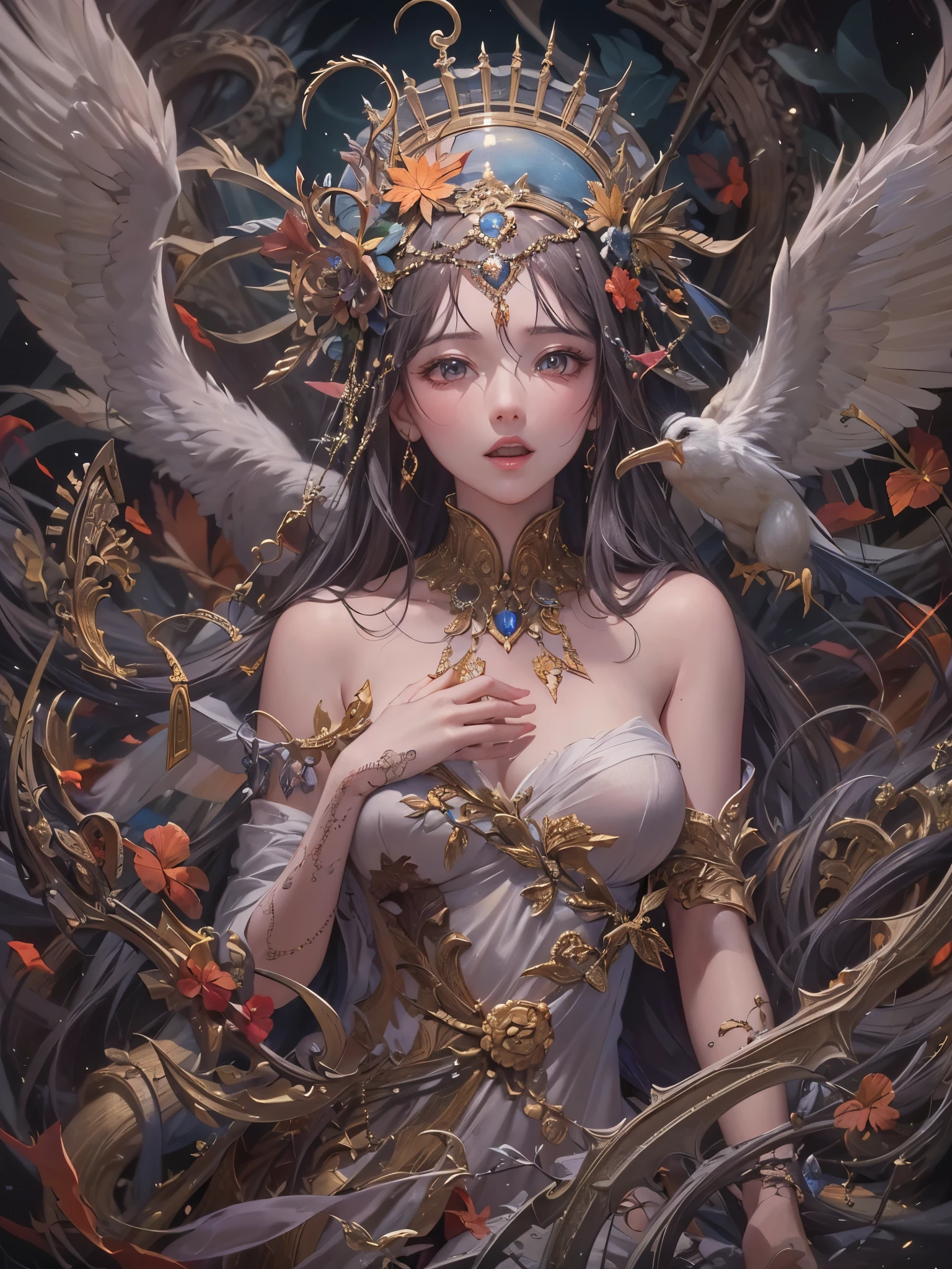 ((highest quality)),(Ultra-high resolution),(Super detailed new),(Detailed Description),((The best CG)),(A masterpiece),Ultra-detailed art,A wonderful new art form,(Fantasy art with intricate detail:1.5), (Female angels:1.4), burn, Eyes glowing with anger,