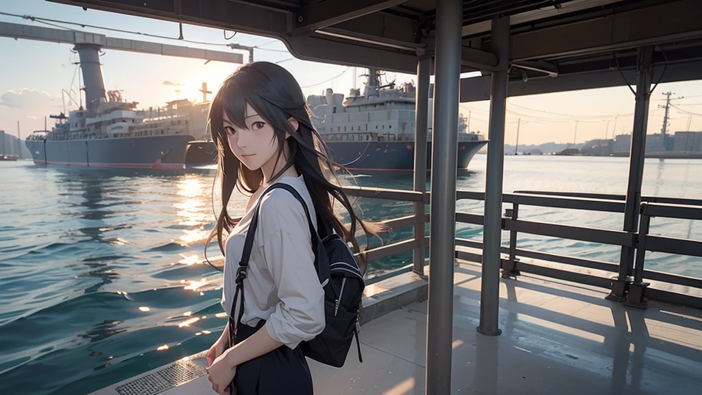 Long haired anime girl walking on train platform, Kantai Collection Style, Railgun, konpeki no kantai, Kantai Collection Arcade, Kantai Collection, Makoto Shinkai style, Cute Girl Anime Visual, Makoto Shinkai&#39;s art style, Beautiful anime school girl, Anime Style 4k, Official artwork, shinkai makoto