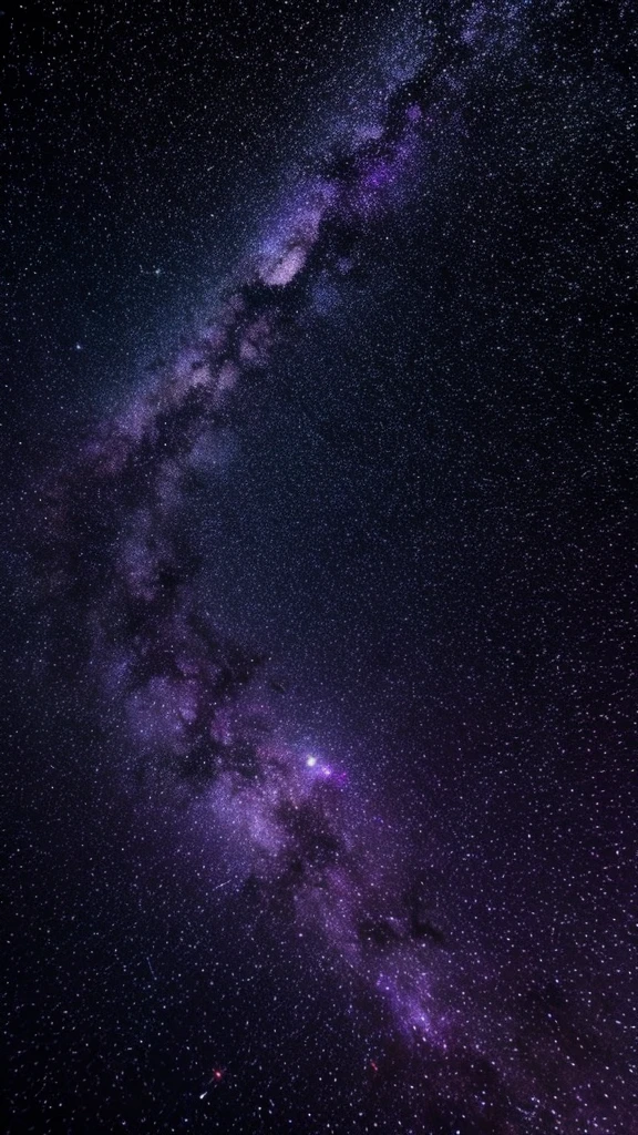 Starry sky with constellations, Purple hue like a nebula, Vast space, Cyberpunk City at the Bottom,