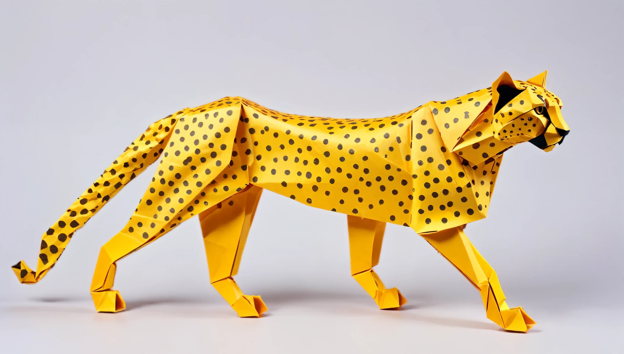 Cheetah Origami Art, Delicate origami, Complex folds, coloured paper, フォトRealistic:1.2, Realistic, masterpiece:1.2.