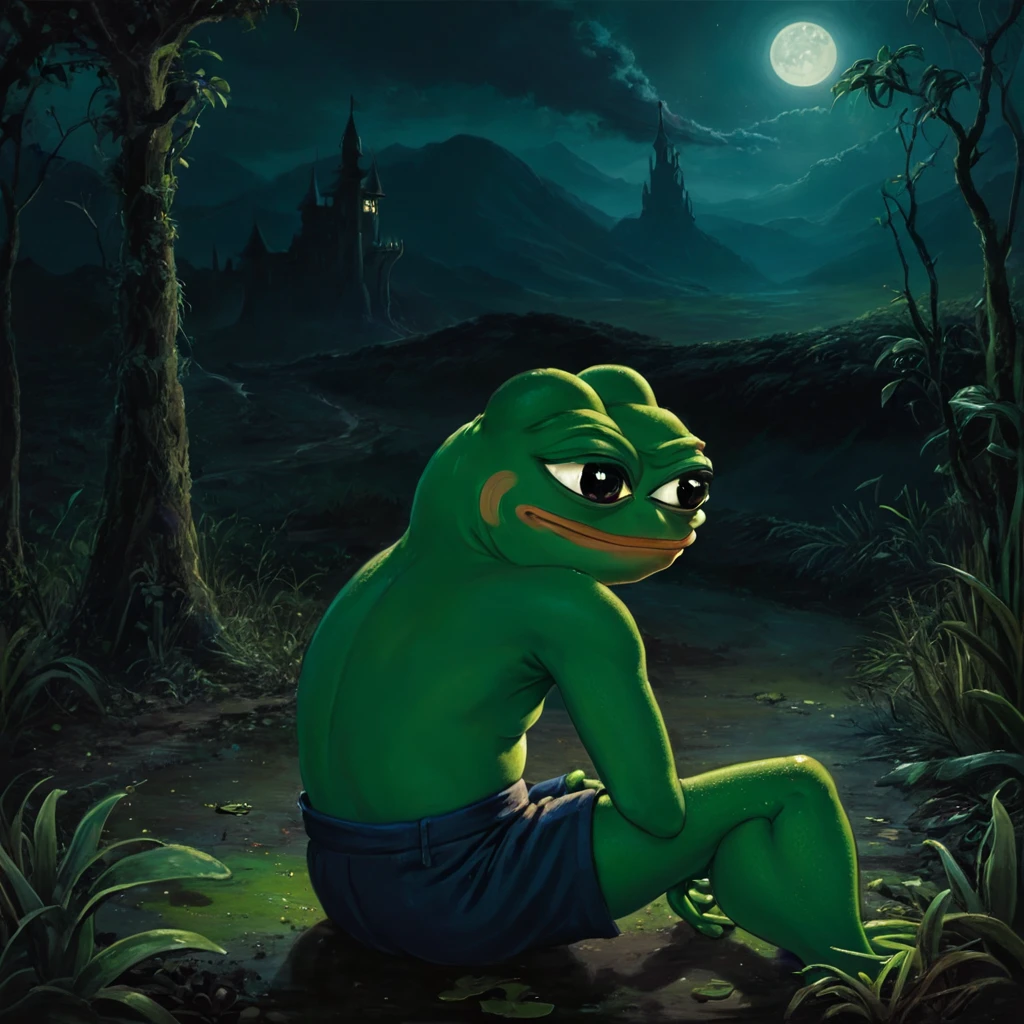 A dark and evil land, (((pepepals_frog))), 1 boy