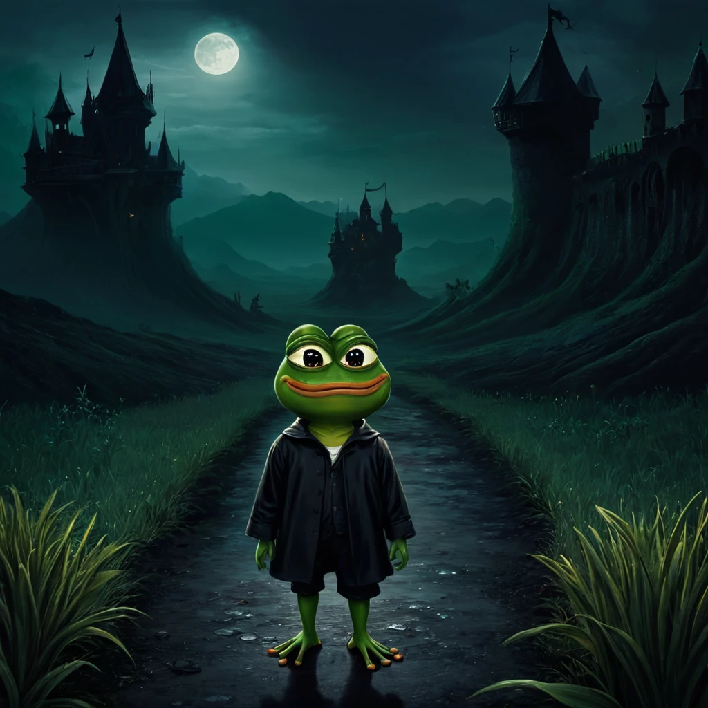 A dark and evil land, (((pepepals_frog))), 1 boy 