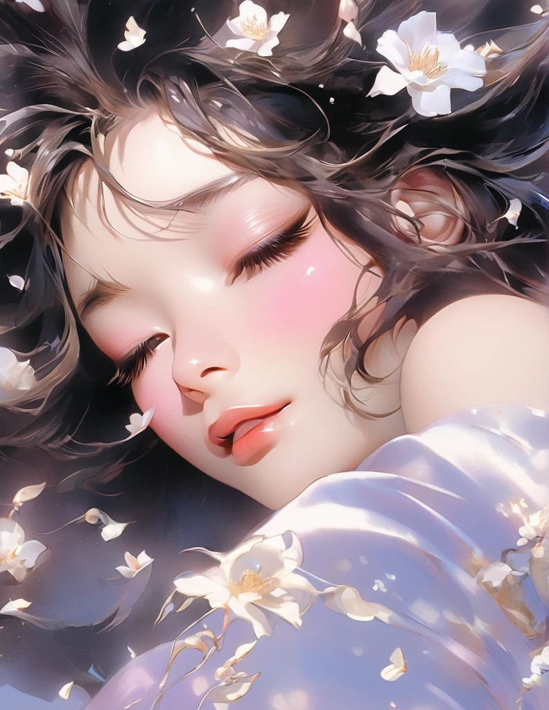 (Hisashi Eguchi style:1.2) , Hallucination, daydream , nightmare , Insane Dream , bokeh , erotica , romance ,  nudity girl , Petals fluttering down , (Single eyelids, round nose, swollen cheeks) , glossy lips , Collarbone , Hair blowing in the wind , Goddess of lust , (hide crotch by cats:1.2) , (hide nipple by cats:1.2) , (close up cat) , spread legs , bra , Groin , (Wide pelvis)