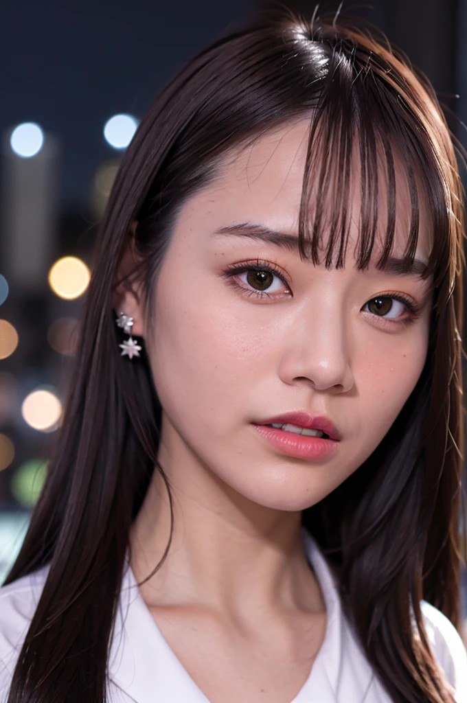 Nikon RAW Photos,8k yen,Fujifilm XT3,masterpiece, Highest quality, Realistic, photoRealistic,Super detailed,One girl,alone,
Close-up portrait,
Diamond Stud Earrings, Long, straight black hair, Hazel Eyes, Serious expression, Black Blazer ,White shirt, White blouse, Standing against the backdrop of the night city skyline ,
Ayaka 1,