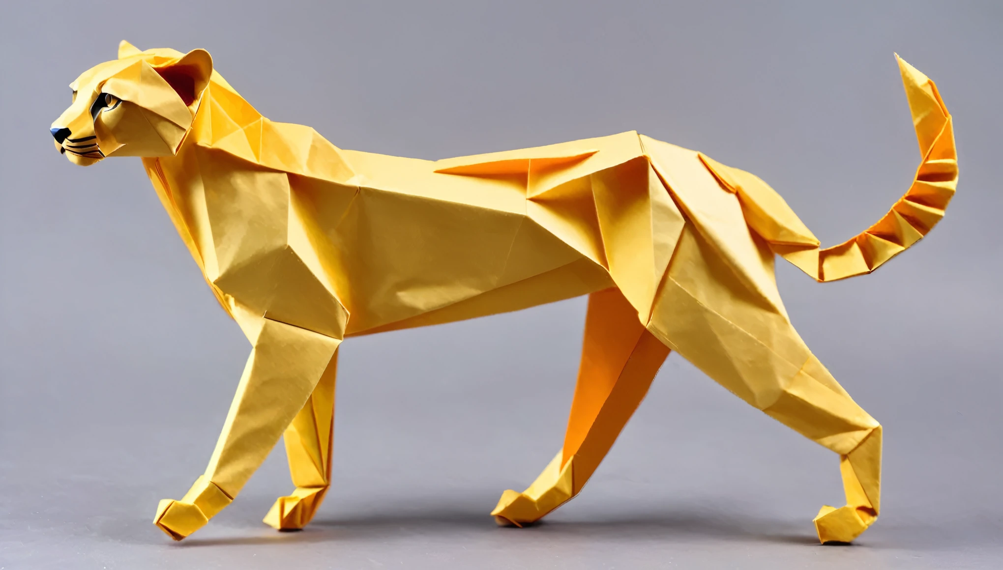 Cheetah Origami Art, Delicate origami, Complex folds, coloured paper, フォトRealistic:1.2, Realistic, masterpiece:1.2.