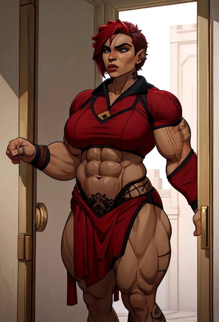 very big muscle woman restroom abs