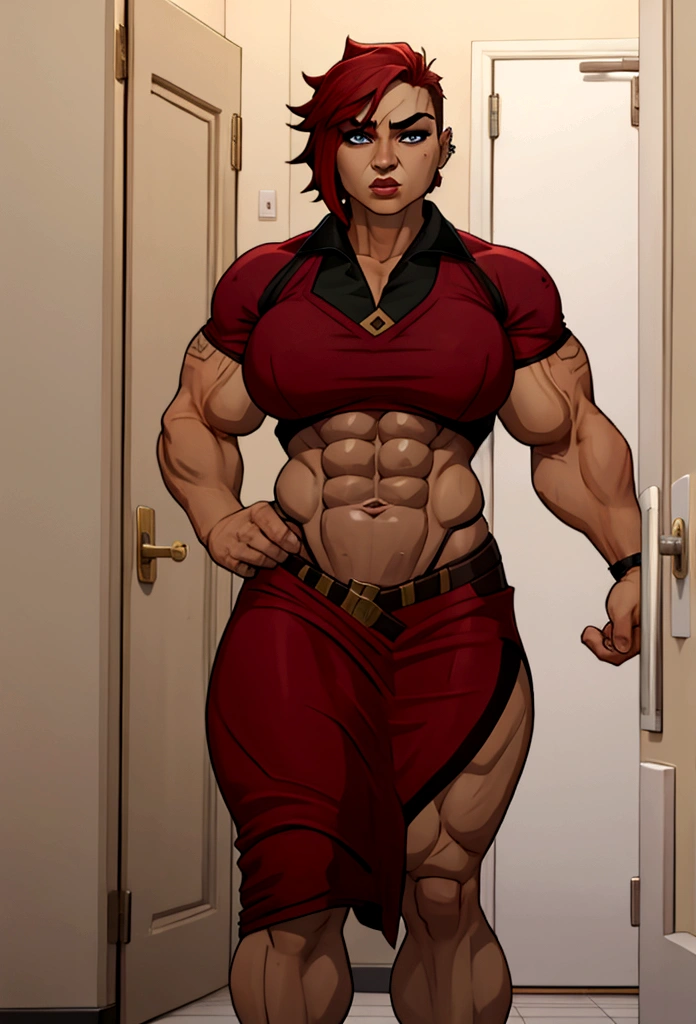 very big muscle woman restroom abs