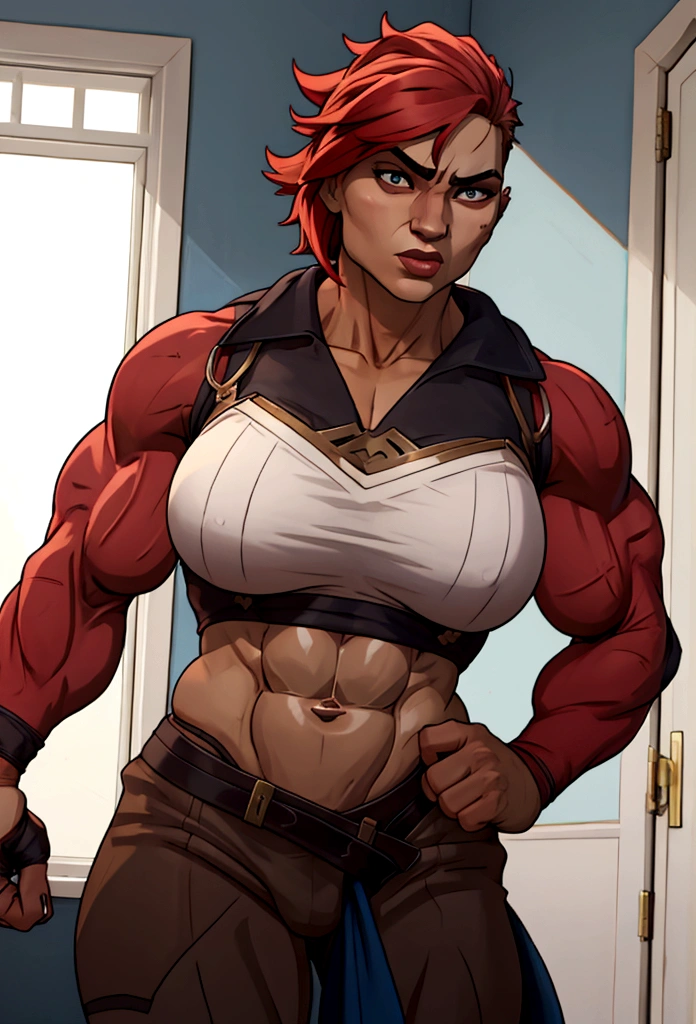 very big power house muscle woman restroom abs