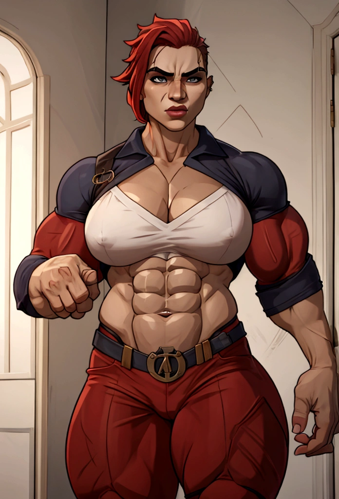 very big power house muscle woman restroom abs big pecs