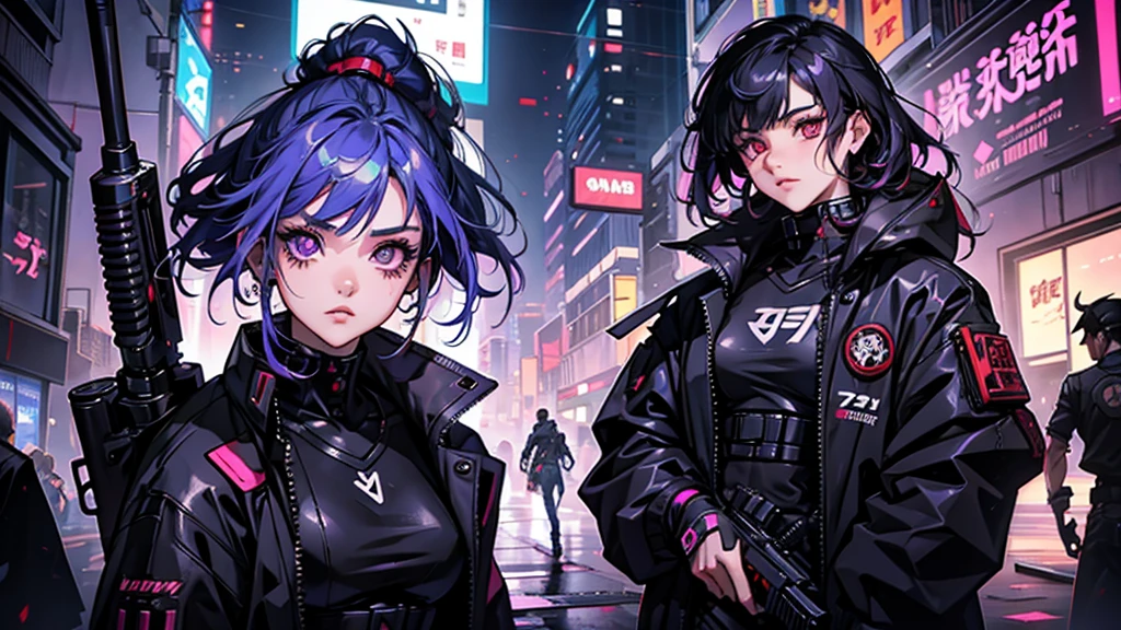 cyber punk, young woman armed with a club, with oni mascara